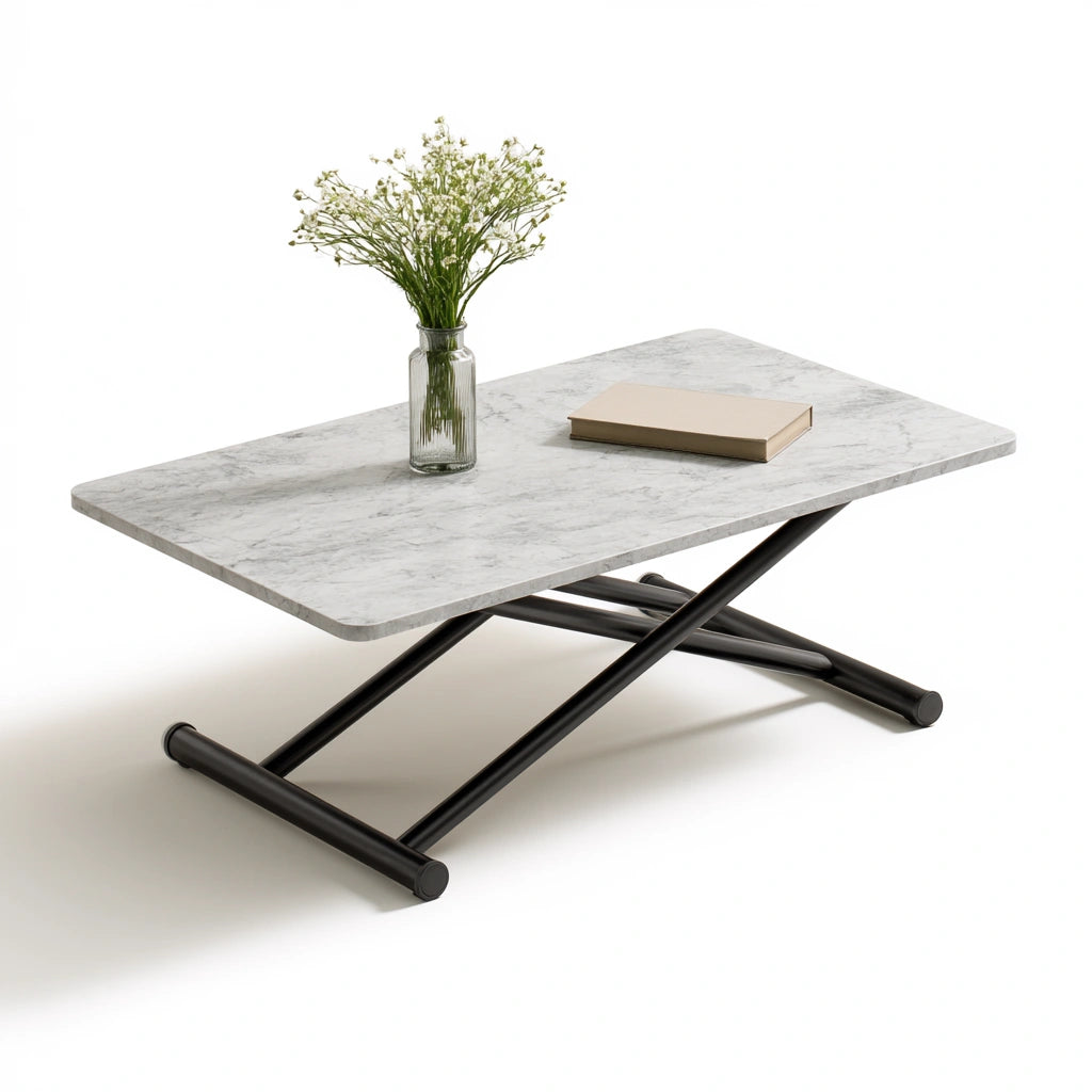 Table basse pliante à finition effet marbre pliant, coloris gris clair