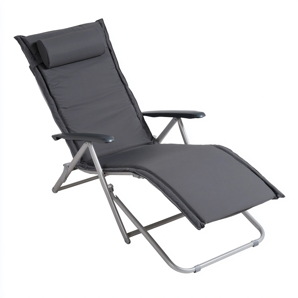 Fauteuil relax pliant aux lignes épurées pliant, coloris gris