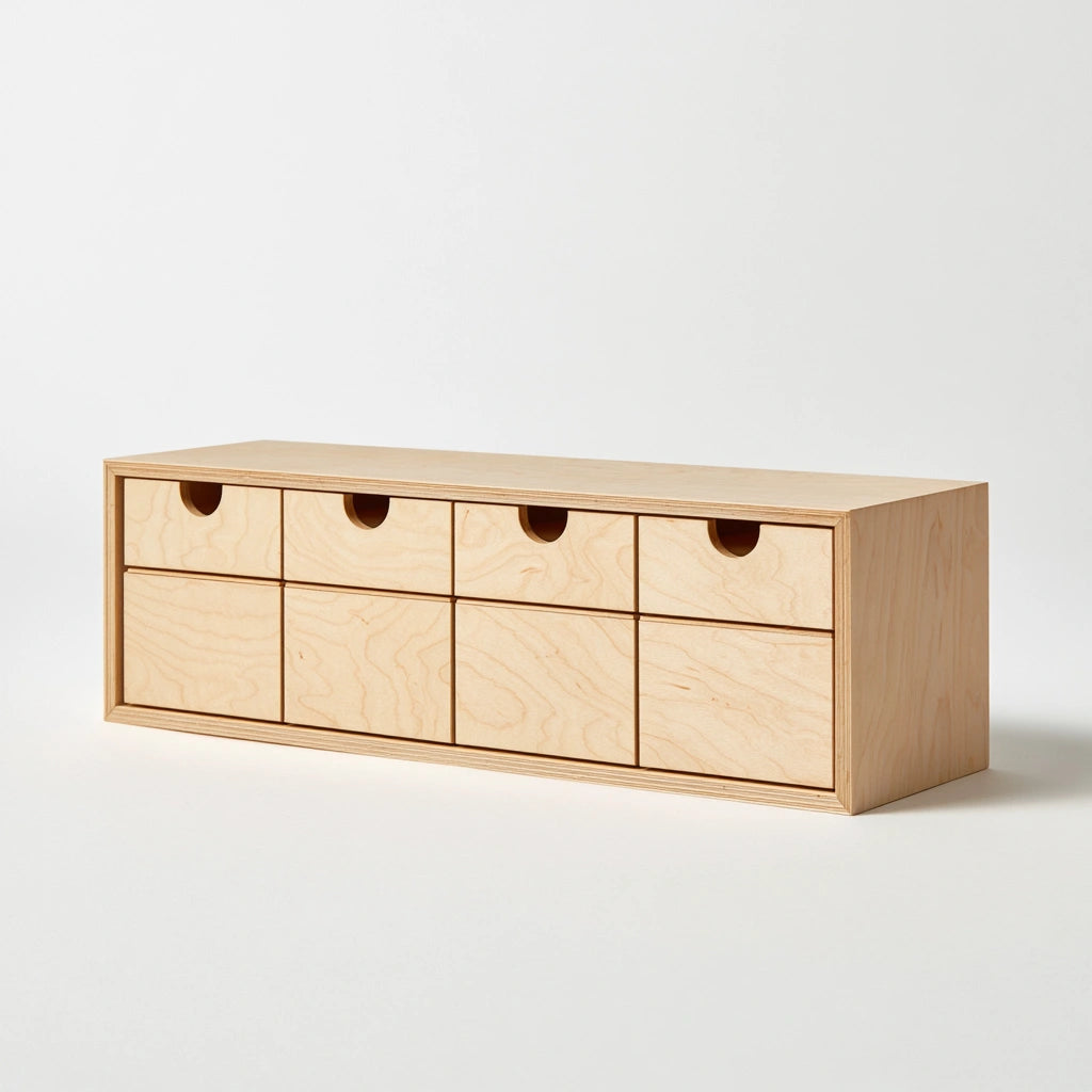 Organiseur de bureau à tiroirs en bois à quatre tiroirs, coloris brun clair
