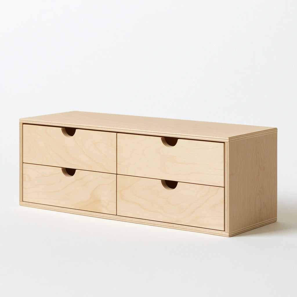 Organiseur de bureau à tiroirs en bois à quatre tiroirs, coloris brun clair