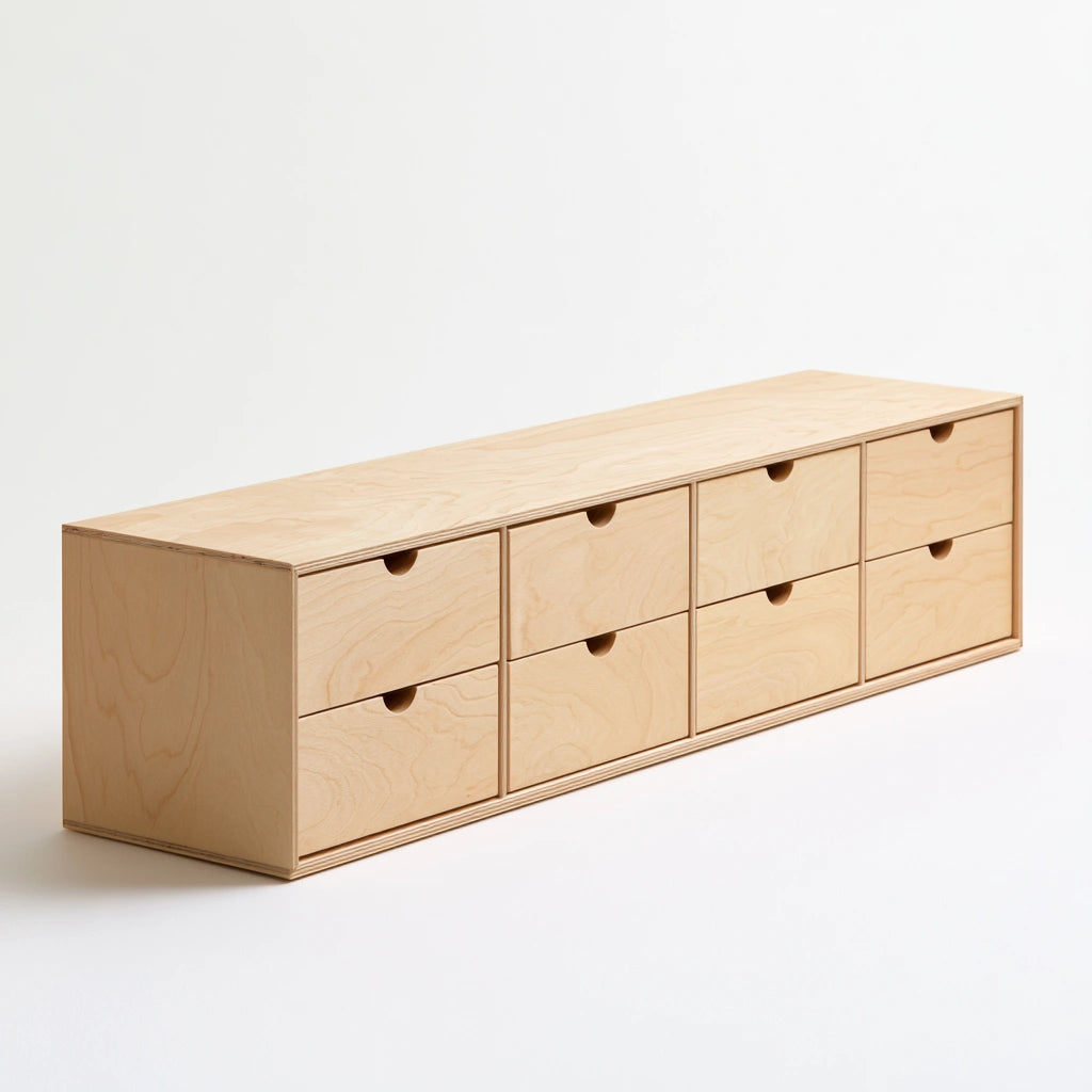 Organiseur de bureau à tiroirs en bois à quatre tiroirs, coloris brun clair