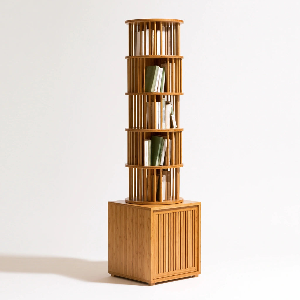 Bibliothèque ouverte en bambou pivotant, coloris brun naturel