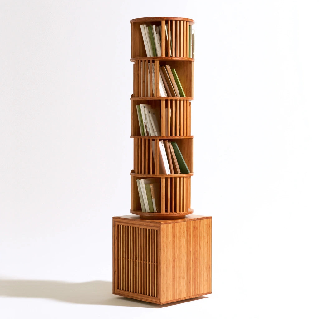 Bibliothèque ouverte en bambou pivotant, coloris brun naturel