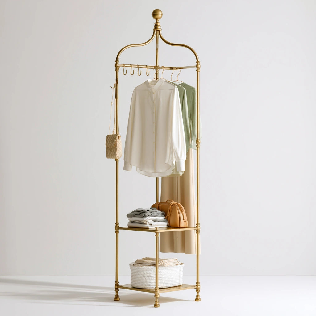 Portant à vêtements en métal, coloris doré et blanc