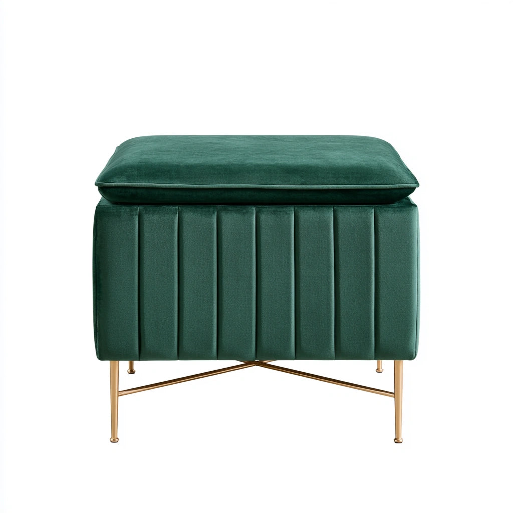 Banc coffre rembourré en velours, coloris vert